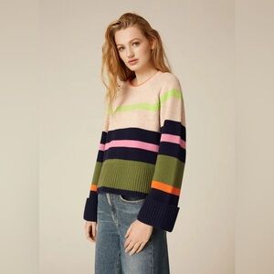 ME+EM Wool and Cashmere Multicolor Striped Sweater— Womens Large